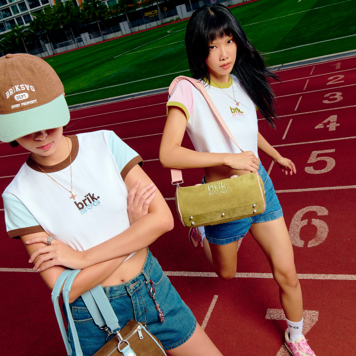University Cap in Soft Blue & Brown