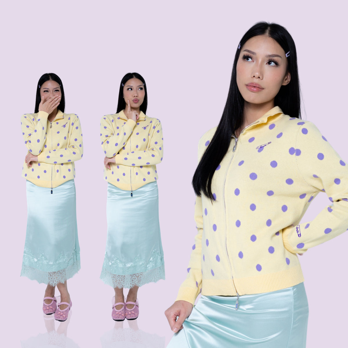Cardi Knit Polka Dots in Yellow/Lilac