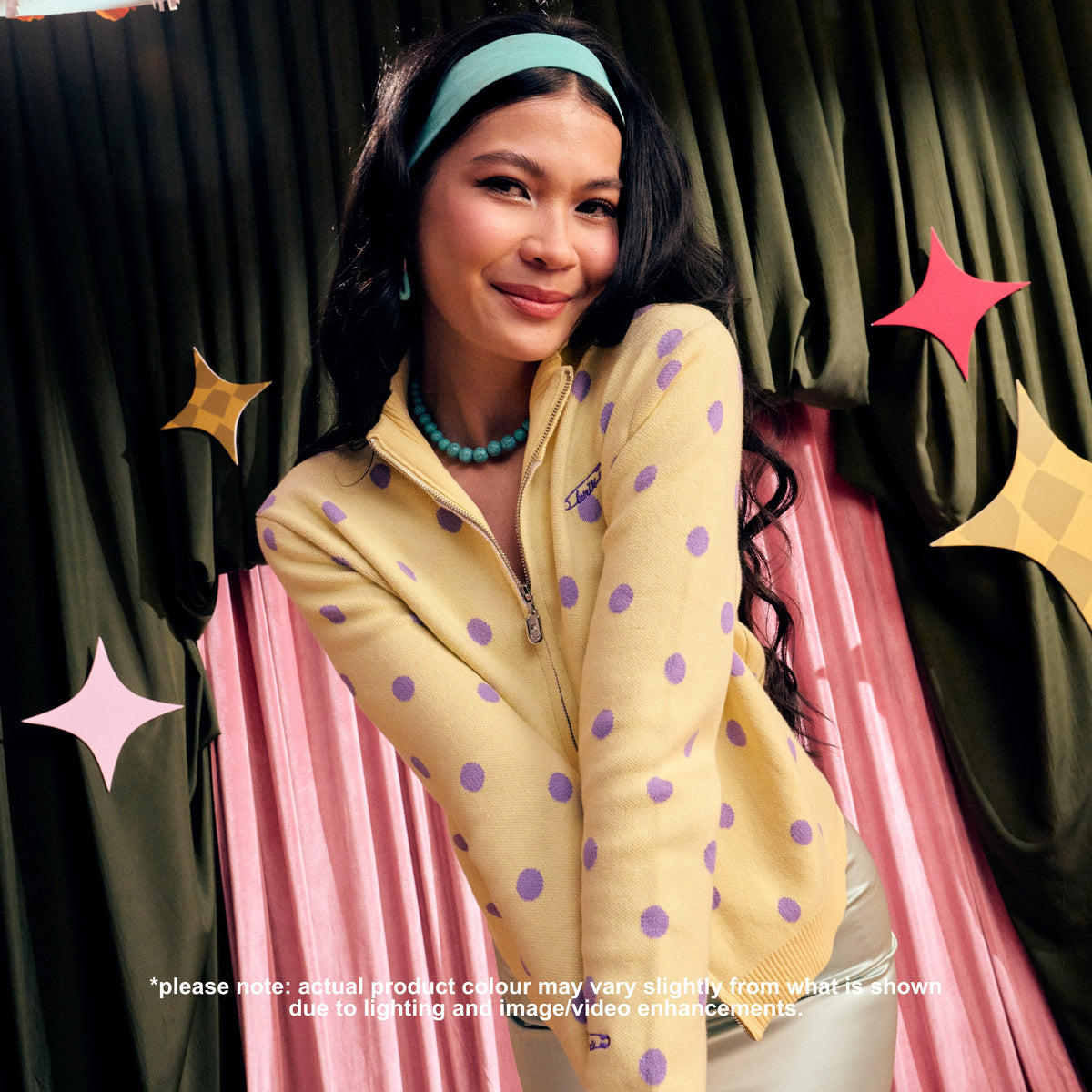 Cardi Knit Polka Dots in Yellow/Lilac