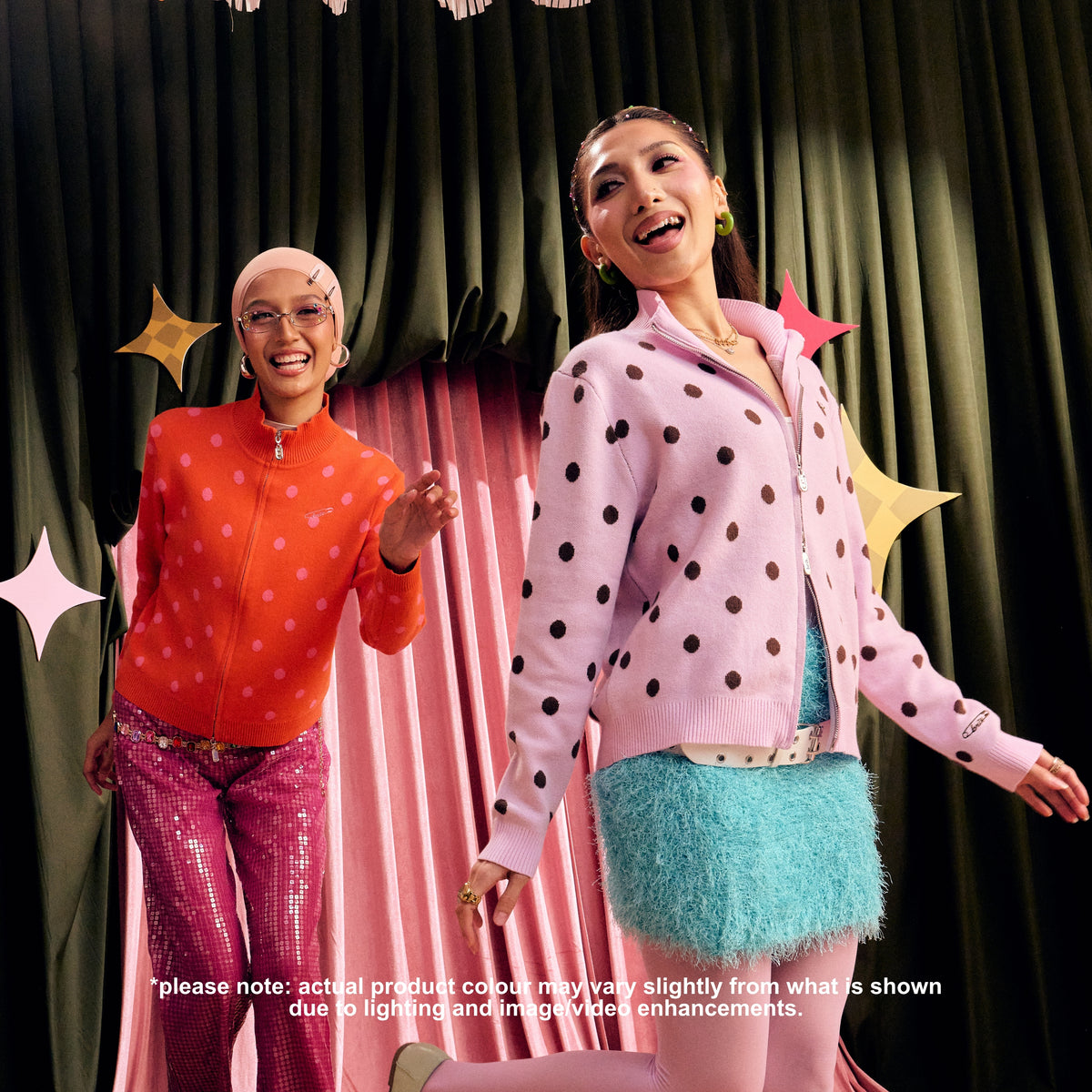 Cardi Knit Polka Dots in Pink/Brown