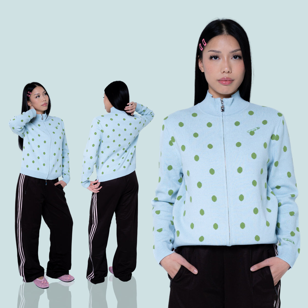 Cardi Knit Polka Dots in Blue/Green
