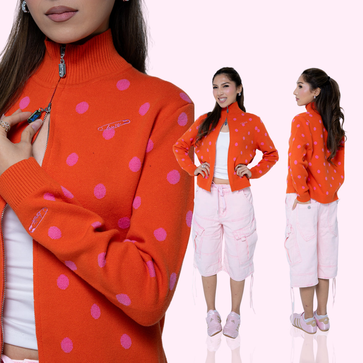 Cardi Knit Polka Dots in Orange/Pink