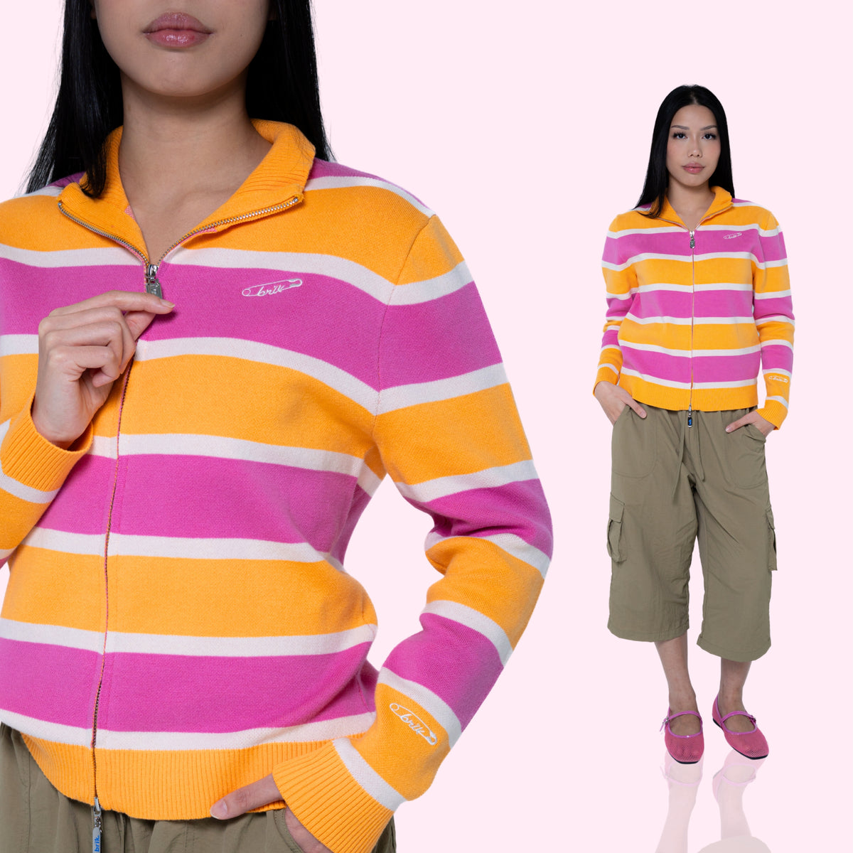 Cardi Knit Stripes in Orange/Pink