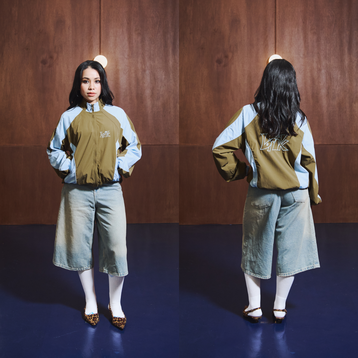 All-Day Standcollar Windbreaker in Blue/Brown
