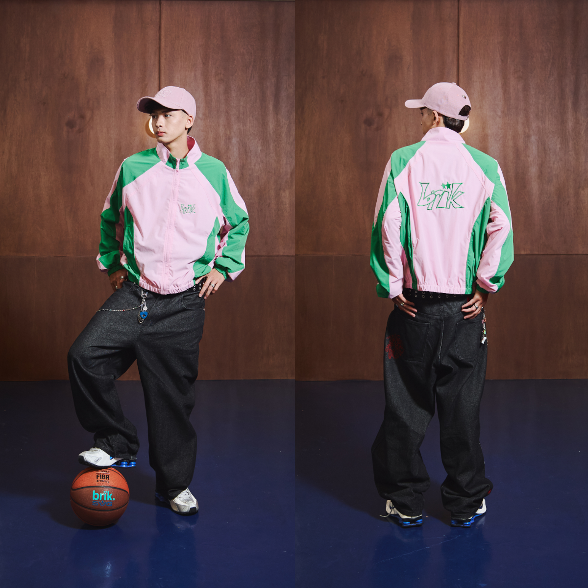 All-Day Standcollar Windbreaker in Pink/Green