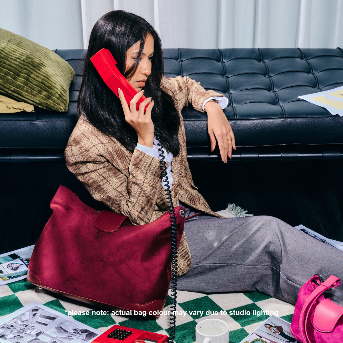 Upsized Slouchie Bag in Red Velvet